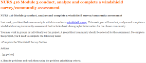 NURS 416 Module 3 conduct, analyze and complete a windshield survey community assessment