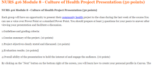 NURS 416 Module 8 - Culture of Health Project Presentation (50 points)