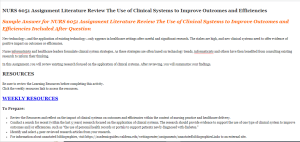 NURS 6051 Assignment Literature Review The Use of Clinical Systems to Improve Outcomes and Efficiencies