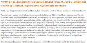 NURS 6052 Assignment Evidence-Based Project, Part 2 Advanced Levels of Clinical Inquiry and Systematic Reviews