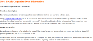 Non Profit Organizations Discussion
