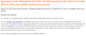 Nsg 6440 week 1 discussion Describe 1 health promotion idea that you would discuss with your middle adolescence patient