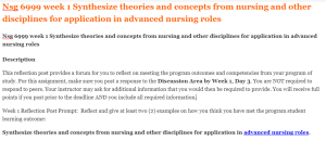 Nsg 6999 week 1 Synthesize theories and concepts from nursing and other disciplines for application in advanced nursing roles