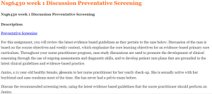 Nsg6430 week 1 Discussion Preventative Screening