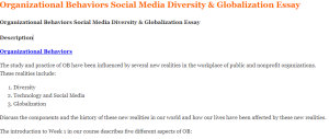 Organizational Behaviors Social Media Diversity & Globalization Essay