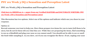 PSY 101 Week 3 DQ 2 Sensation and Perception Latest