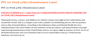 PSY 101 Week 4 DQ 2 Homelessness Latest