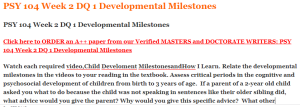 PSY 104 Week 2 DQ 1 Developmental Milestones