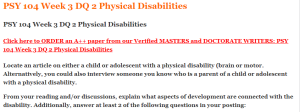 PSY 104 Week 3 DQ 2 Physical Disabilities