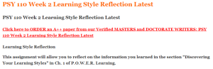 PSY 110 Week 2 Learning Style Reflection Latest