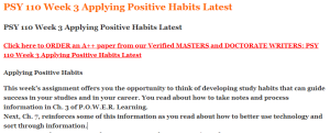 PSY 110 Week 3 Applying Positive Habits Latest
