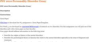 PSY 2010 Personality Disorder Essay