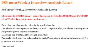 PSY 2010 Week 4 Interview Analysis Latest