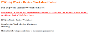 PSY 203 Week 1 Review Worksheet Latest