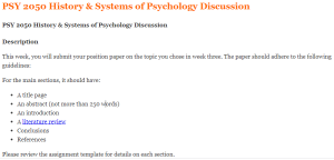 PSY 2050 History & Systems of Psychology Discussion