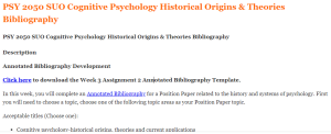 PSY 2050 SUO Cognitive Psychology Historical Origins & Theories Bibliography