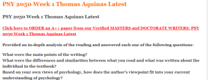 PSY 2050 Week 1 Thomas Aquinas Latest