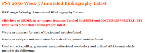 PSY 2050 Week 3 Annotated Bibliography Latest