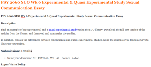 PSY 2060 SUO Wk 6 Experimental & Quasi Experimental Study Sexual Communication Essay