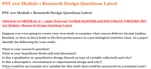 PSY 210 Module 1 Research Design Questions Latest