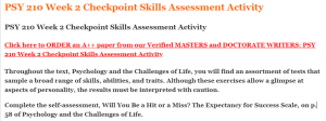 PSY 210 Week 2 Checkpoint Skills Assessment Activity