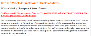 PSY 210 Week 4 Checkpoint Effects of Stress