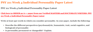 PSY 211 Week 4 Individual Personality Paper Latest
