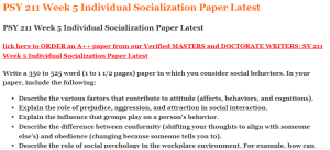 PSY 211 Week 5 Individual Socialization Paper Latest