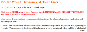 PSY 220 Week 8  Optimism and Health Paper