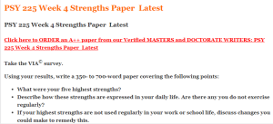 PSY 225 Week 4 Strengths Paper  Latest
