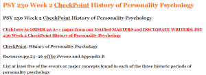 PSY 230 Week 2 CheckPoint History of Personality Psychology