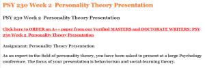 PSY 230 Week 2  Personality Theory Presentation