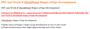 PSY 230 Week 8 CheckPoint Stages of Ego Development