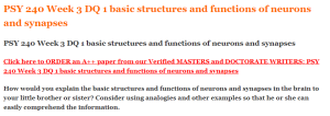 PSY 240 Week 3 DQ 1 basic structures and functions of neurons and synapses