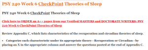 PSY 240 Week 6 CheckPoint Theories of Sleep