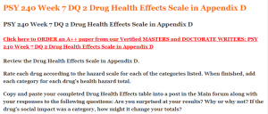 PSY 240 Week 7 DQ 2 Drug Health Effects Scale in Appendix D