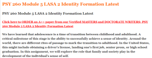 PSY 260 Module 5 LASA 2 Identity Formation Latest