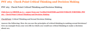 PSY 265   Check Point Critical Thinking and Decision Making