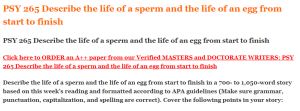 PSY 265 Describe the life of a sperm and the life of an egg from start to finish
