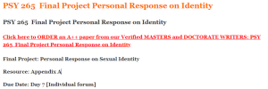 PSY 265  Final Project Personal Response on Identity