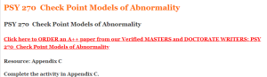 PSY 270  Check Point Models of Abnormality