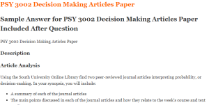PSY 3002 Decision Making Articles Paper