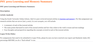 PSY 3002 Learning and Memory Summary