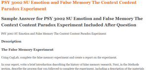 PSY 3002 SU Emotion and False Memory The Context Content Paradox Experiment