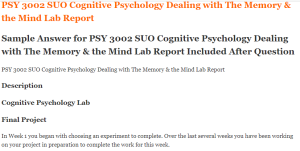 PSY 3002 SUO Cognitive Psychology Dealing with The Memory & the Mind Lab Report