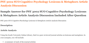 PSY 3002 SUO Cognitive Psychology Lexicons & Metaphors Article Analysis Discussion