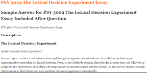 PSY 3002 The Lexical Decision Experiment Essay