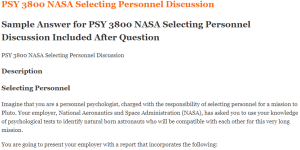 PSY 3800 NASA Selecting Personnel Discussion