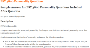 PSY 3800 Personality Questions