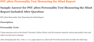PSY 3800 Personality Test Measuring the Mind Report